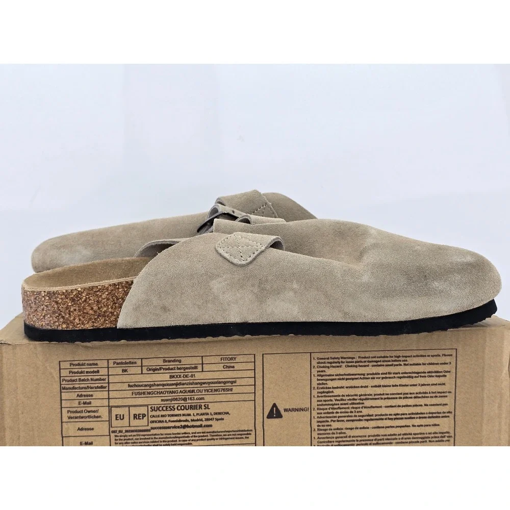 Fitory Suede Clogs Mens Size 11 Taupe Leather Mules Buckle Shoes‎ -Good